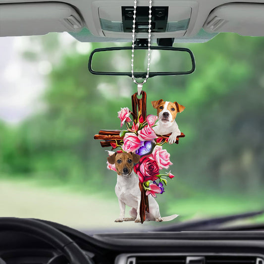 Jack Russell Roses And Jesus Car Hanging Ornament Dog Ornaments For Auto Car Godmerc - Best gifts your whole family