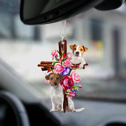 Jack Russell Roses And Jesus Car Hanging Ornament Dog Ornaments For Auto Car Godmerc - Best gifts your whole family
