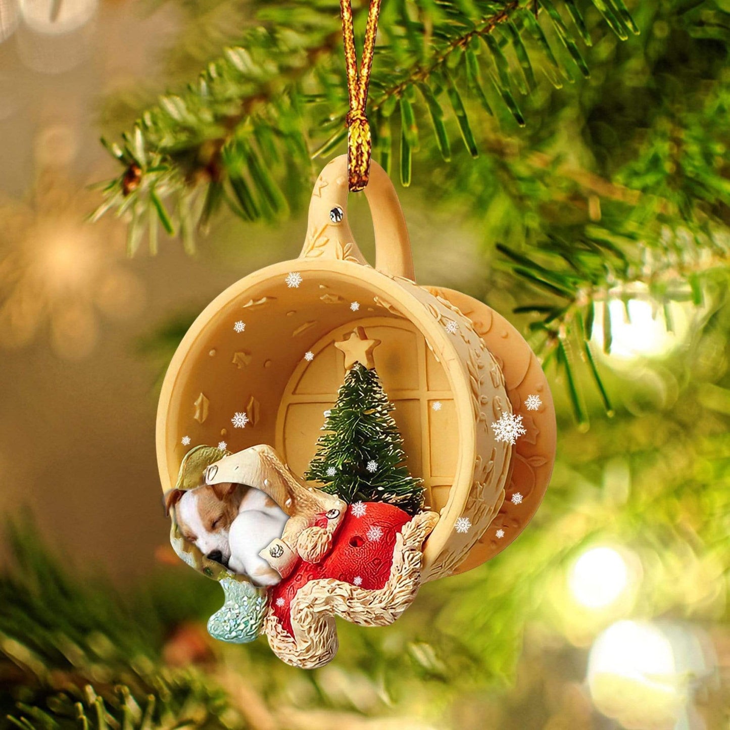Jack Russell Terrie Sleeping In A Cup Christmas Ornament Dog Ornament, Car Ornament, Christmas Ornament - Best gifts your whole family