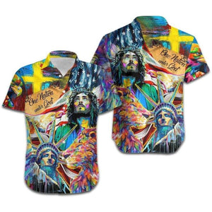 Jesus Lion One Nation Under God Colorful Hawaiian Shirt | For Men & Women | Adult | HW4137