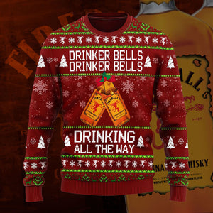 Fireball Drinker Bells Drinker Bells Drinking All The Way Sweater, Christmas Ugly Sweater, Christmas Gift, Gift Christmas 2024