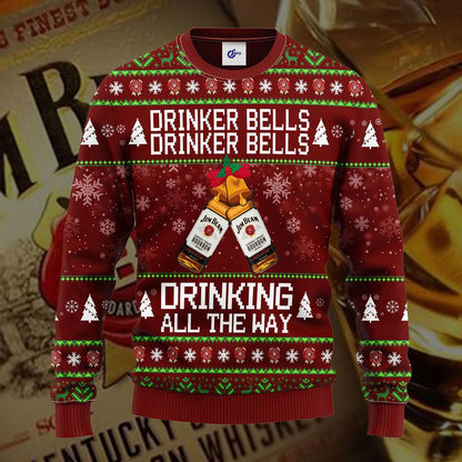 Jim Beam Drinker Bells Cloigíní Óil Ag Ól Gach Bealach, Geansaí Nollag Gránna, Bronntanas Nollag, Bronntanas Nollag 2024
