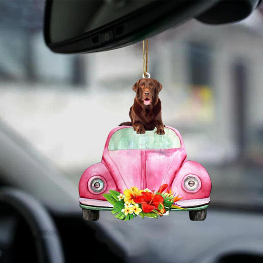 Labrador Retriever 3-Pink Hippie Car-Two Sided Ornament - Best gifts your whole family