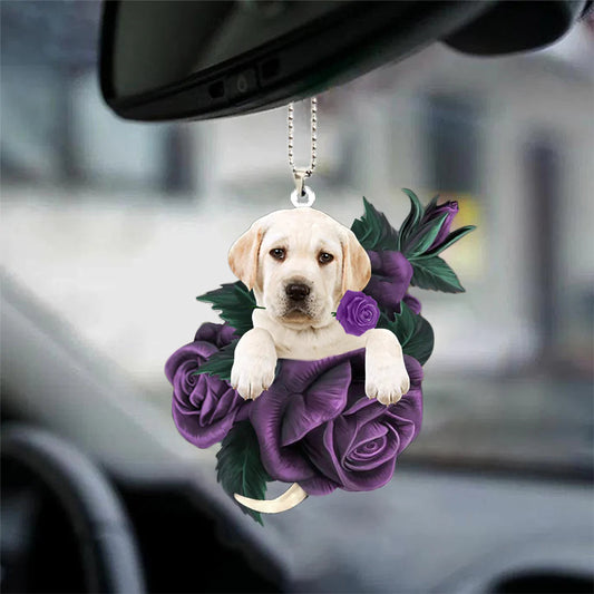 Labrador Retriever In Purple Rose Car Hanging Ornament, Best Car Ornament - Best gifts your whole family