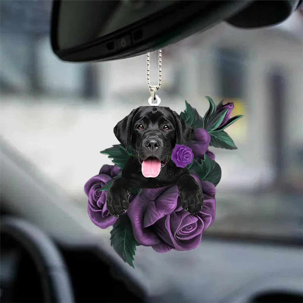 Labrador Retriever In Purple Rose Car Hanging Ornament, Christmas Ornament Gift For Dog Lovers - Best gifts your whole family