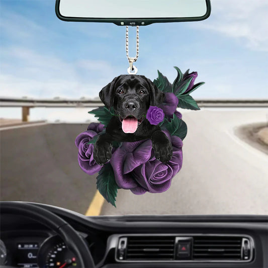 Labrador Retriever In Purple Rose Car Hanging Ornament, Christmas Ornament Gift For Dog Loversa - Best gifts your whole family