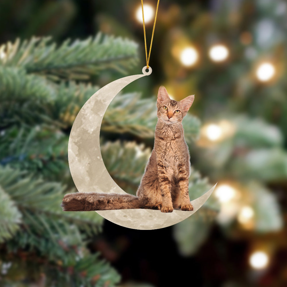Laperm Cat Sits On The Moon Hanging Ornament Cat Christmas Acrylic Ornament - Best gifts your whole family