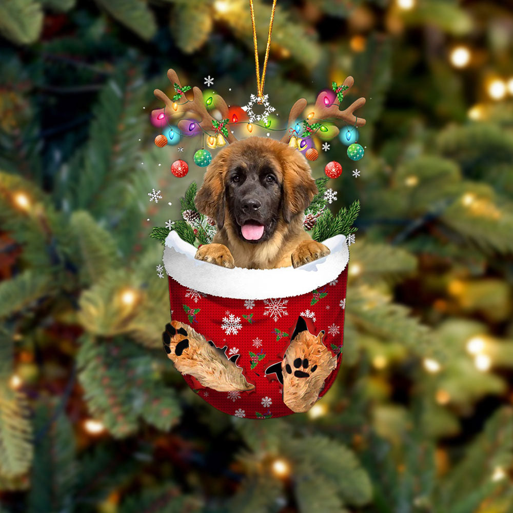 Leonberger In Snow Pocket Christmas Ornament Flat Acrylic Dog Ornament - Best gifts your whole family