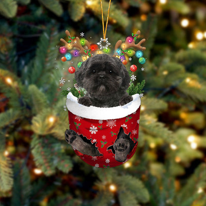 Lhasa Apso In Snow Pocket Christmas Ornament Flat Acrylic Dog Ornament - Best gifts your whole family