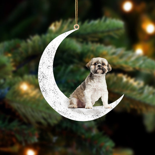 Lhasa Apso Sit On The Moon Two Sided Ornament Dog Hanging Christmas Ornament - Best gifts your whole family