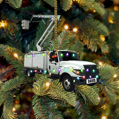 Lineman Truck Christmas Lights Personalized Flat Ornament, Custom Shape Lineman Bucket Truck Ornament - Two Sided Ornament - Best gifts your whole family