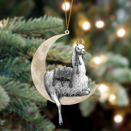 Llama Sits On The Moon Hanging Ornament, Animal Christmas Ornaments - Best gifts your whole family