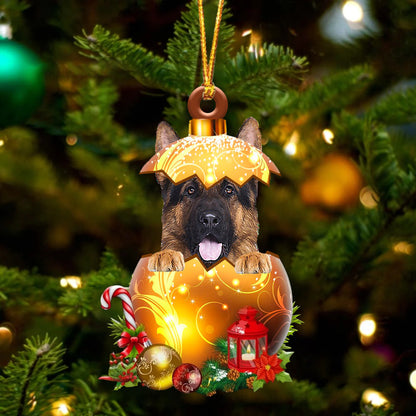 LONG HAIRED German Shepherd In Golden Egg Christmas Ornament - Best gifts your whole family
