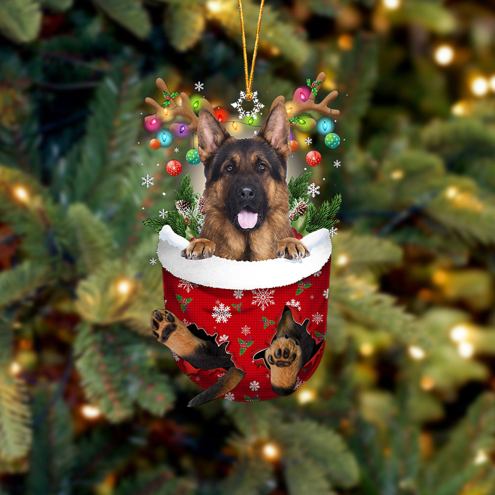 LONG HAIRED German Shepherd In Snow Pocket Christmas Ornament Flat Acrylic Dog Ornament - Best gifts your whole family