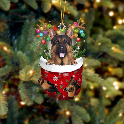 LONG HAIRED German Shepherd In Snow Pocket Christmas Ornament Flat Acrylic Dog Ornament - Best gifts your whole family