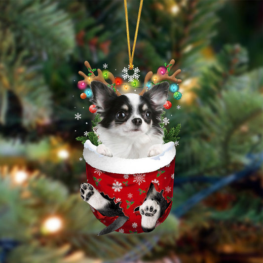 Long Haired White Chihuahua-In Christmas Pocket Two Sides Ornament, Christmas Dog Hanging Ornament - Best gifts your whole family