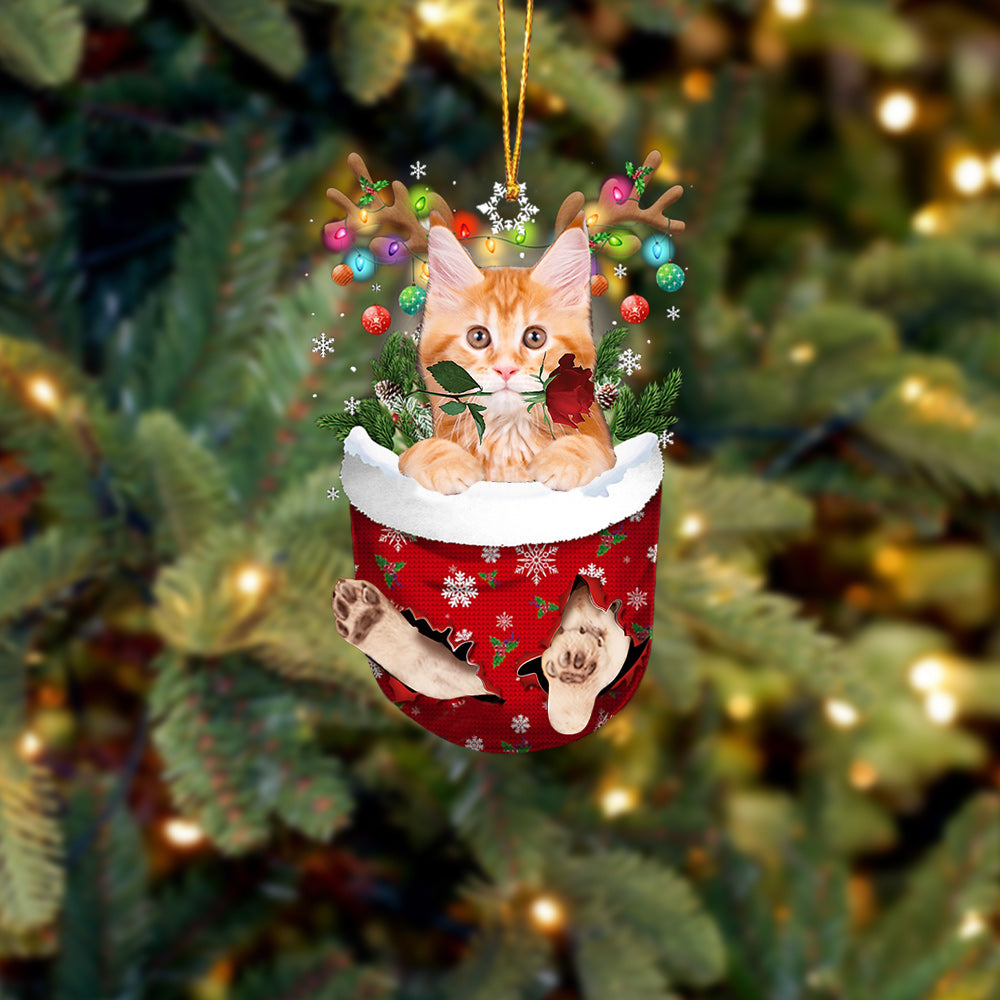 Maine Coon Cat In Snow Pocket Christmas Ornament - Best gifts your whole family