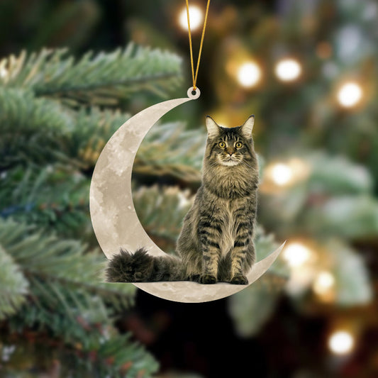 Maine Coon Cat Sits On The Moon Hanging Ornament Cat Christmas Acrylic Ornament - Best gifts your whole family