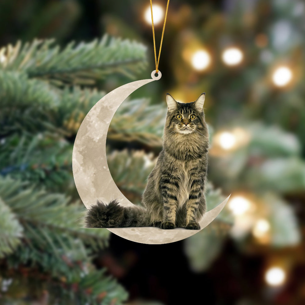 Maine Coon Cat Sits On The Moon Hanging Ornament - Best gifts your whole family