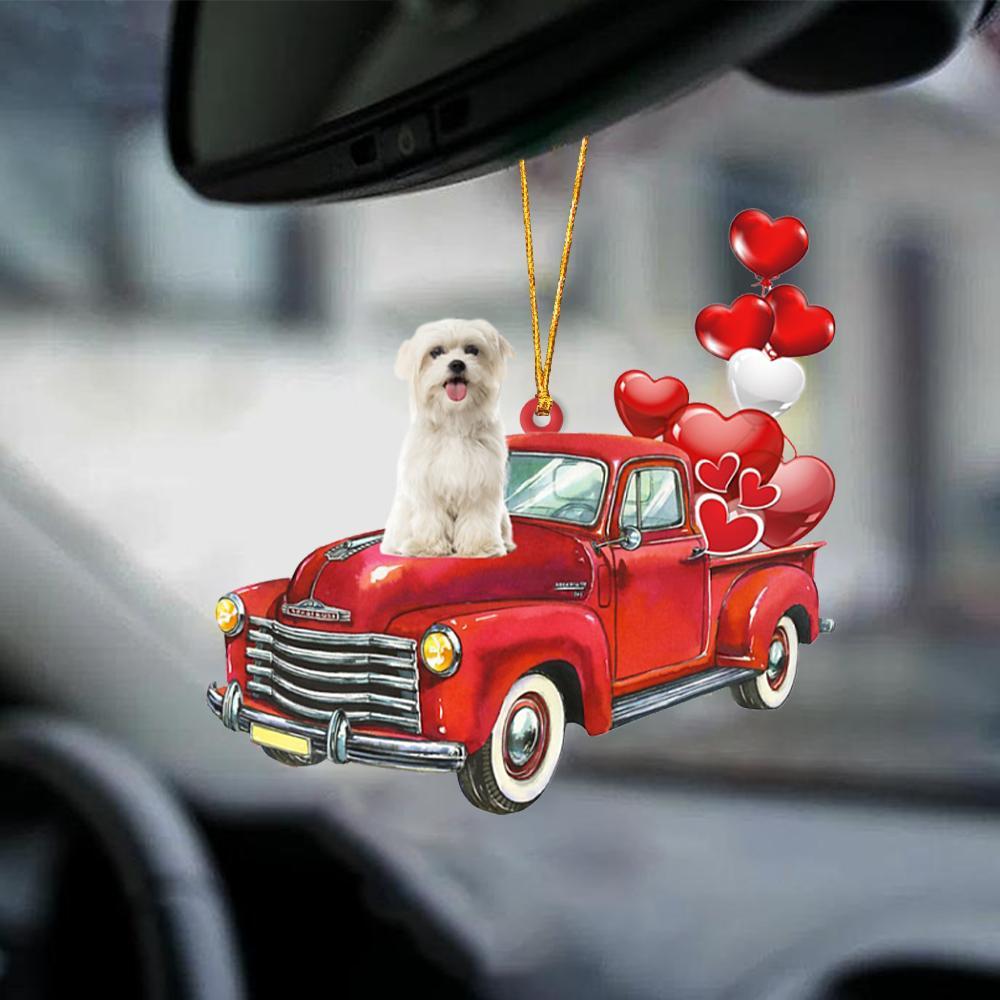 Maltese-Red Sports Car-Two Sided Ornament - Best gifts your whole family