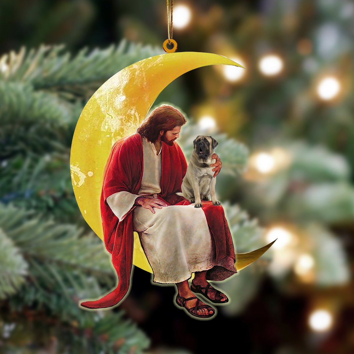 Mastiff And Jesus Sitting On The Moon Hanging Ornament Dog Ornament, Car Ornament, Christmas Ornament - Best gifts your whole family