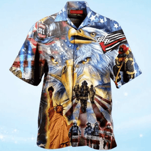 Memorial Day American Patriot Eagle Firefighter Hawaiian Shirt | For Men & Women | Adult | HW4176