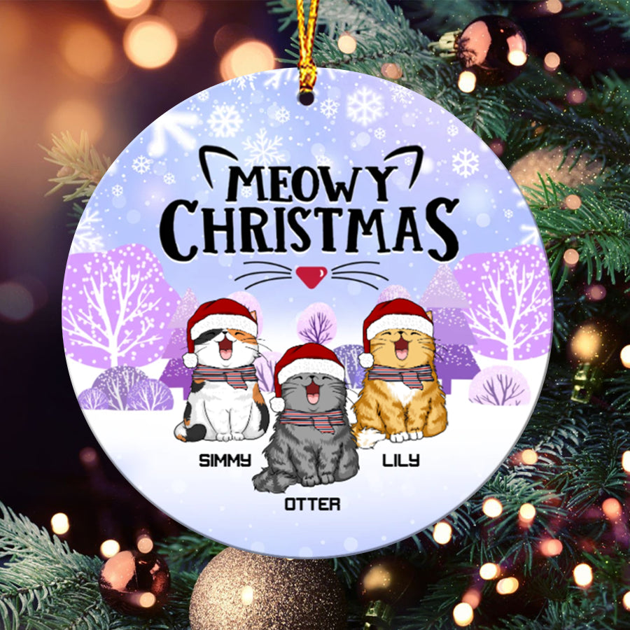 Meowy Christmas Custom Ceramic Ornament - Best gifts your whole family