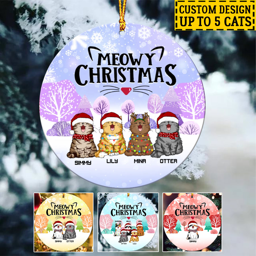 Meowy Christmas Custom Ceramic Ornament - Best gifts your whole family