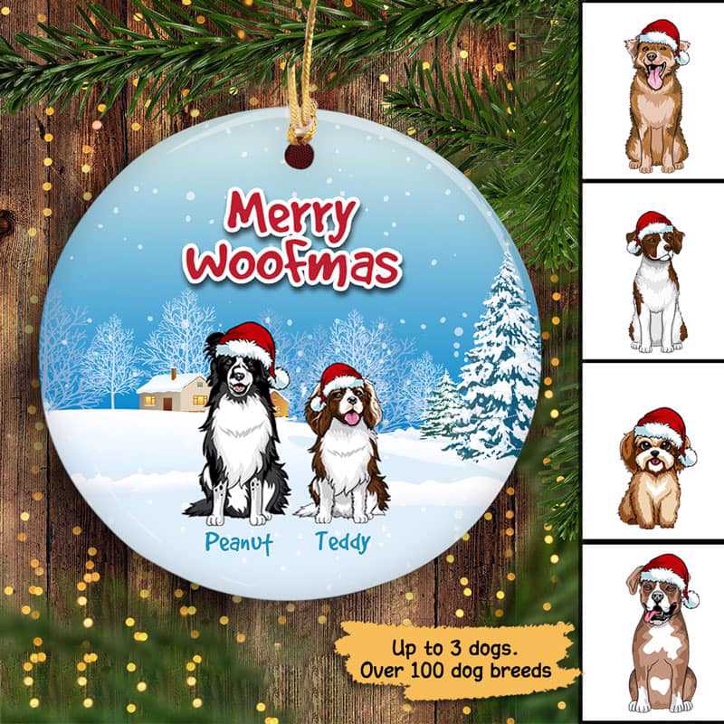 Merry Woofmas Sitting Dogs Christmas Personalized Decorative Circle Ornament - Best gifts your whole family