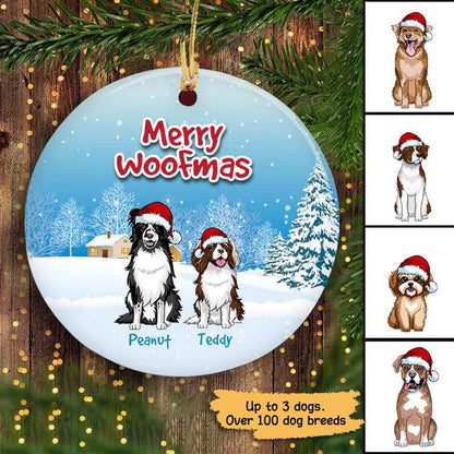 Merry Woofmas Sitting Dogs Christmas Personalized Decorative Circle Ornament - Best gifts your whole family