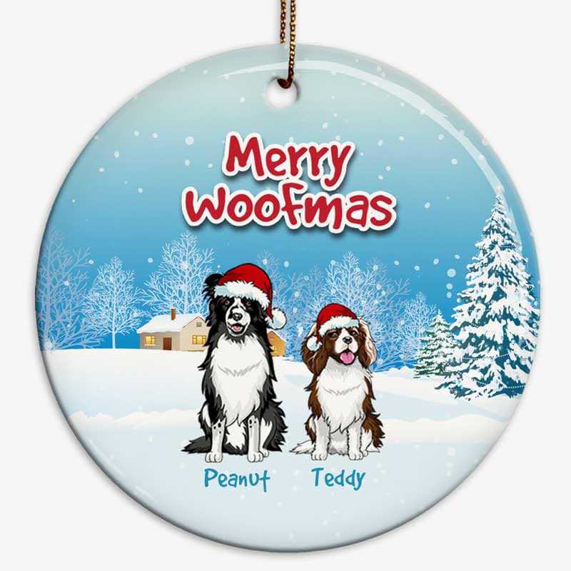 Merry Woofmas Sitting Dogs Christmas Personalized Decorative Circle Ornament - Best gifts your whole family