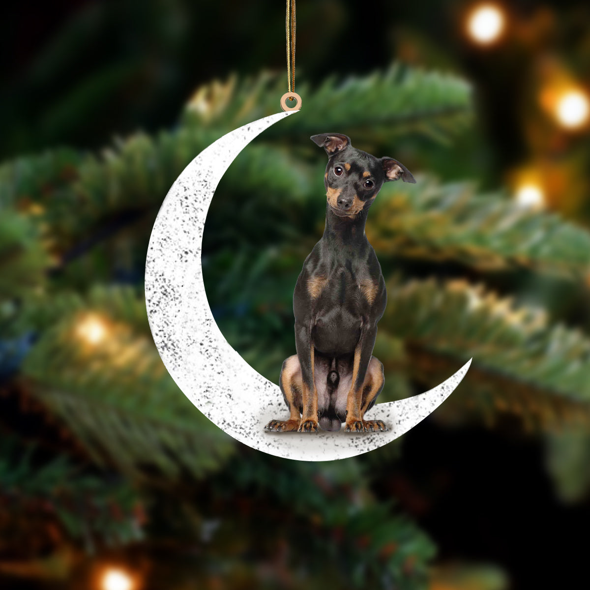 Miniature Pinscher 2 Sit On The Moon Two Sided Ornament Dog Hanging Christmas Ornament - Best gifts your whole family