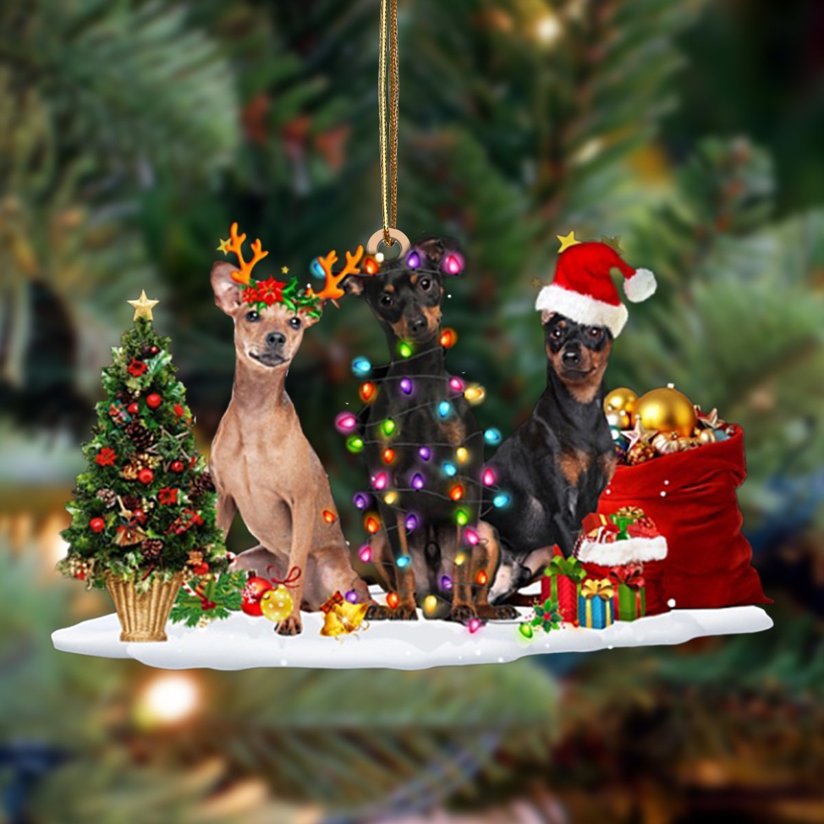 Miniature Pinscher-Christmas Dog Friends Hanging Ornament - Best gifts your whole family