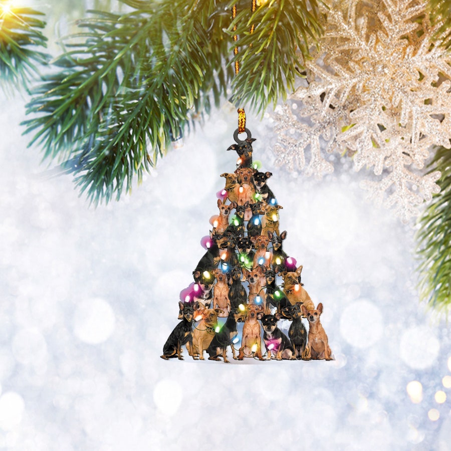 Miniature Pinscher Christmas Pine Tree Lights Flat Ornament, Dog Pet Christmas Tree Ornament, Home Decor - Best gifts your whole family