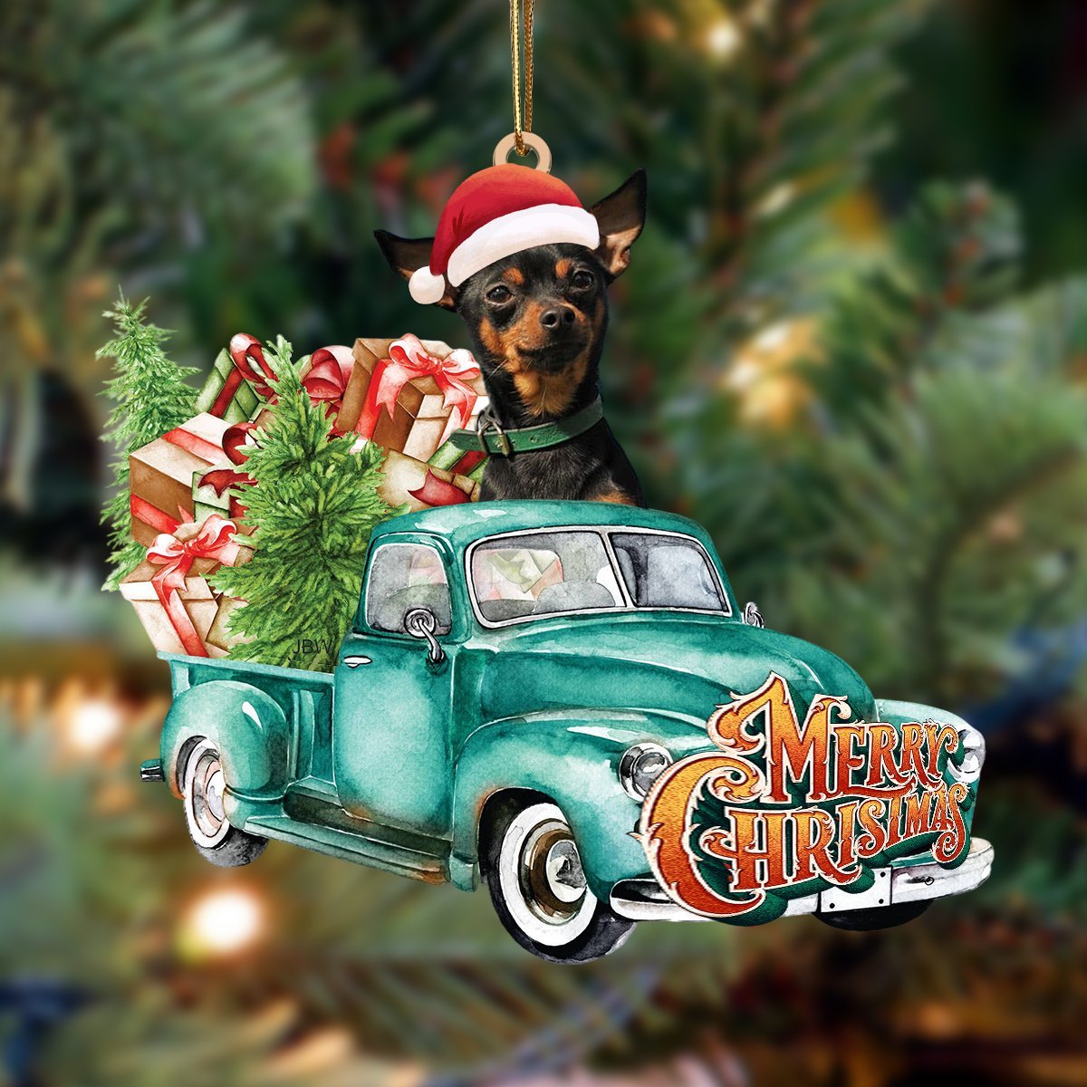 Miniature Pinscher-Green Truck Hanging Ornament - Best gifts your whole family