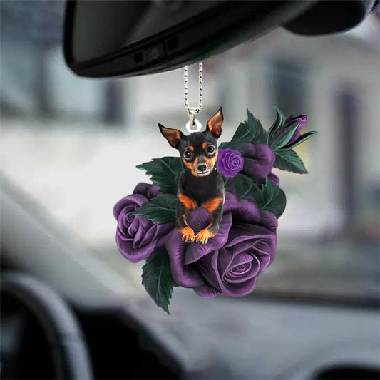 Miniature Pinscher In Purple Rose Car Hanging Ornament - Best gifts your whole family