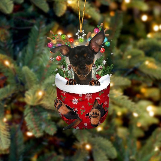 Miniature Pinscher In Snow Pocket Christmas Ornament Flat Acrylic Dog Ornament - Best gifts your whole family