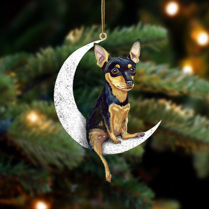 Miniature Pinscher Sit On The Moon Two Sided Ornament Dog Hanging Christmas Ornament - Best gifts your whole family