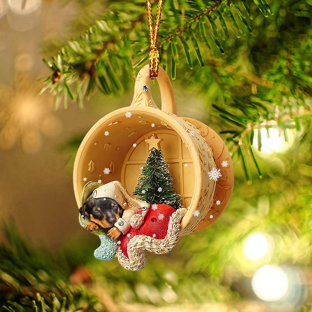 Miniature Pinscher Sleeping in a tiny cup Christmas Holiday-Two Sided Ornament, Christmas Ornament - Best gifts your whole family