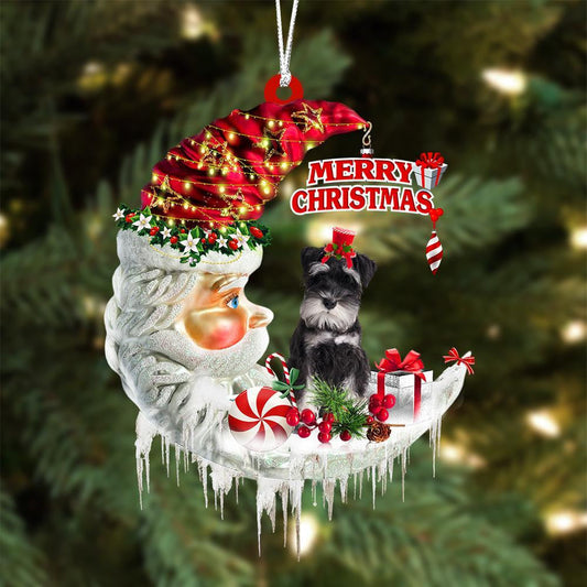 Miniature Schnauzer On The Moon Merry Christmas Hanging Ornament - Best gifts your whole family