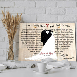 To our Daughter and Son-in-law, Gift for Wedding's day, Personalized Canvas, Husband & Wife Canvas
