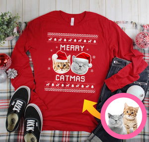 Merry Catmas Personalized Sweatshirt, Meowy Christmas Personalized Cat Sweatshirt, Funny Christmas Sweatshirt Family Gift Idea For Cat Lover