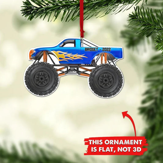 Monster Car Personalized Ornaments, Blue Truck Ornament, Gift For Kid - Best gifts your whole family