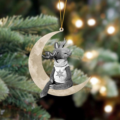 Moose Sits On The Moon Hanging Ornament, Animal Christmas Ornaments - Best gifts your whole family