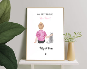 Personalized Picture Custom cat owner gift, Personalised handmade pet print, Custom family pet portrait, Child And Cat Gift, Best Friends Print, Best Friend Customised Gift