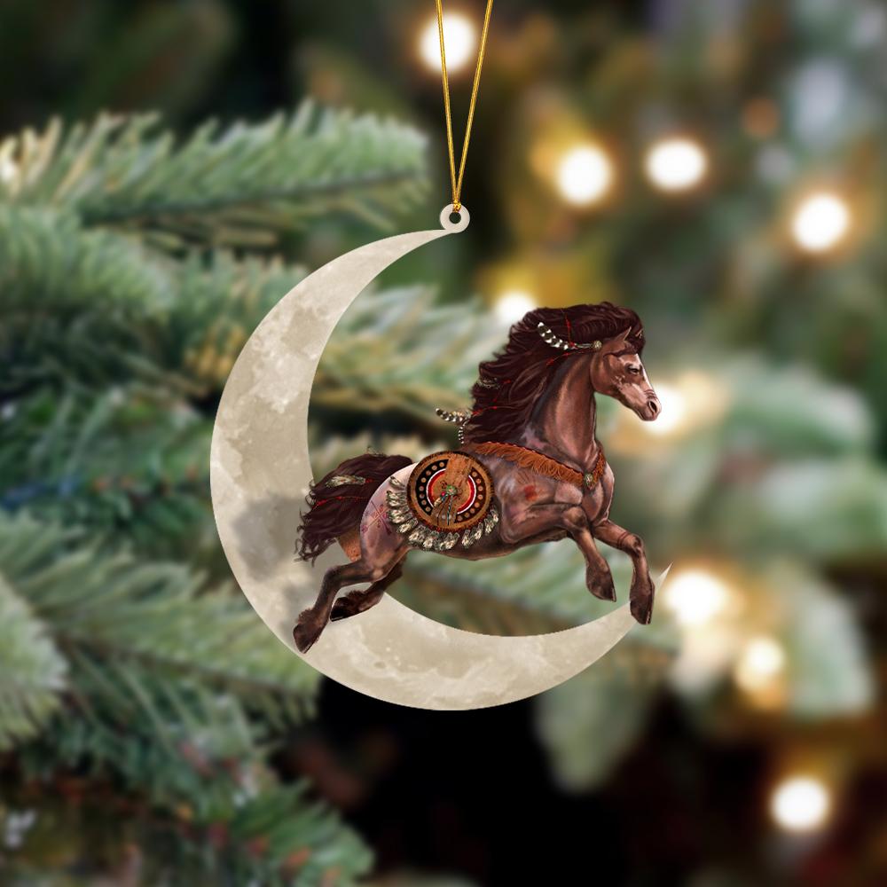 Native Horse Sits On The Moon Hanging Ornament, Animal Christmas Ornaments - Best gifts your whole family