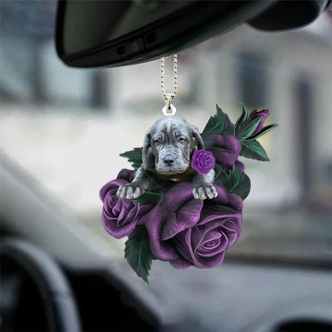 Neapolitan Mastiff In Purple Rose Car Hanging Ornament - Best gifts your whole family