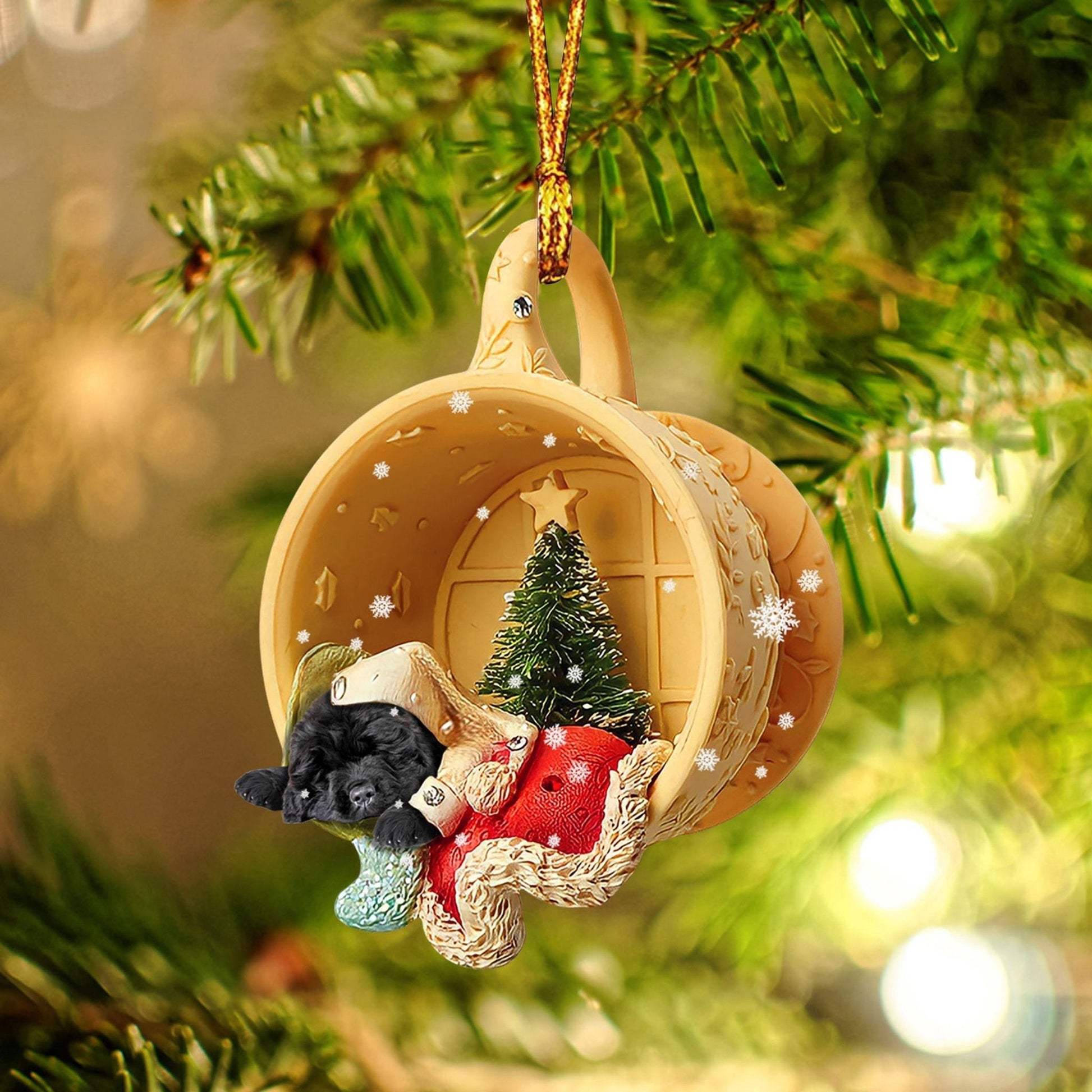 Newfoundland Dog Sleeping in a tiny cup Christmas Holiday-Two Sided Ornament, Christmas Ornament - Best gifts your whole family