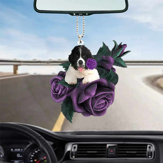 Newfoundland In Purple Rose Car Hanging Ornament - Best gifts your whole family
