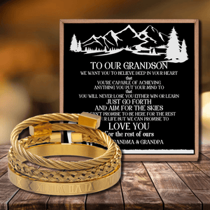 To Our Grandson - We Can Promise To Love You Roman Numeral Bracelet Set